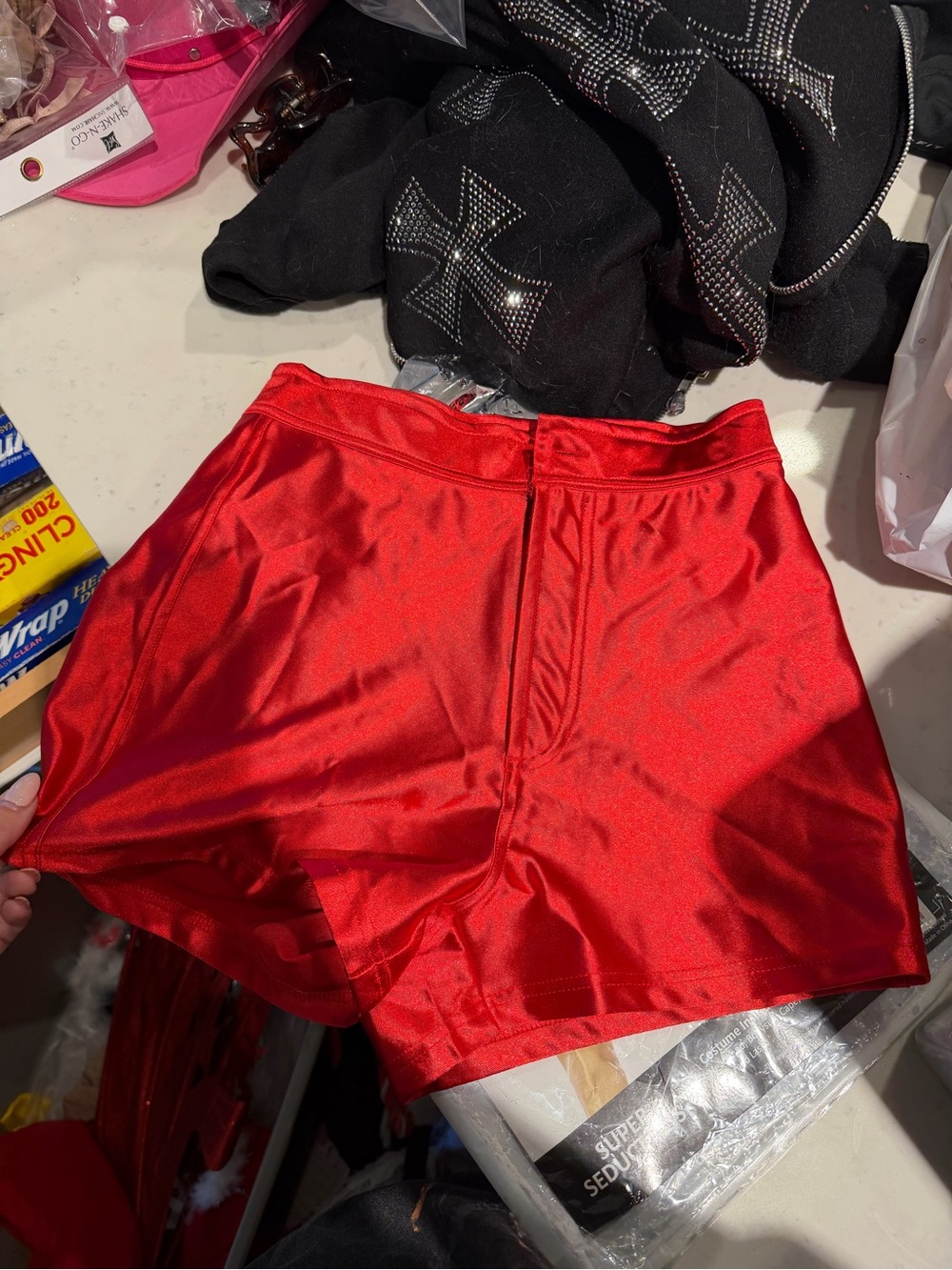 Red Satin Women's High-Waist Shorts